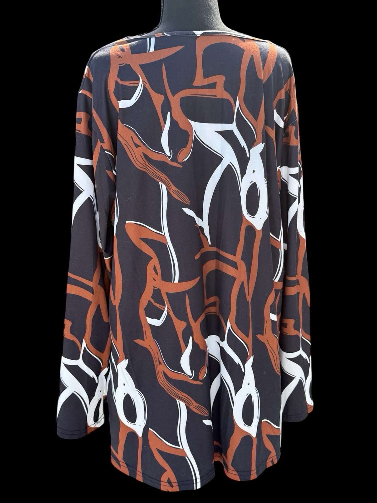 Abstract Print Long Sleeve Tunic Top – Black, Brown, and White