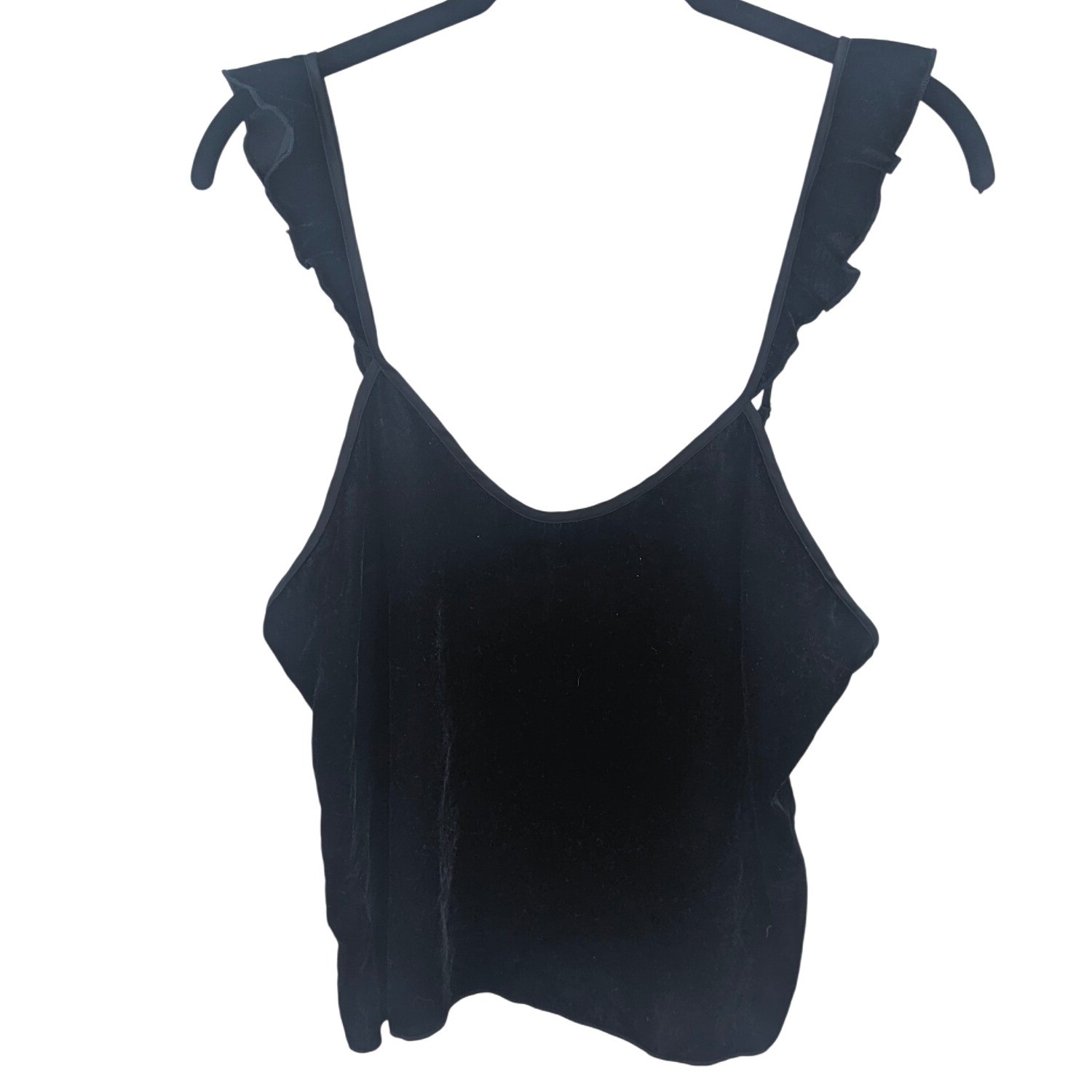 Victorias Secret Cami Top Womens Small Black Velvet Ruffle Strap Cropped Y2K 90s