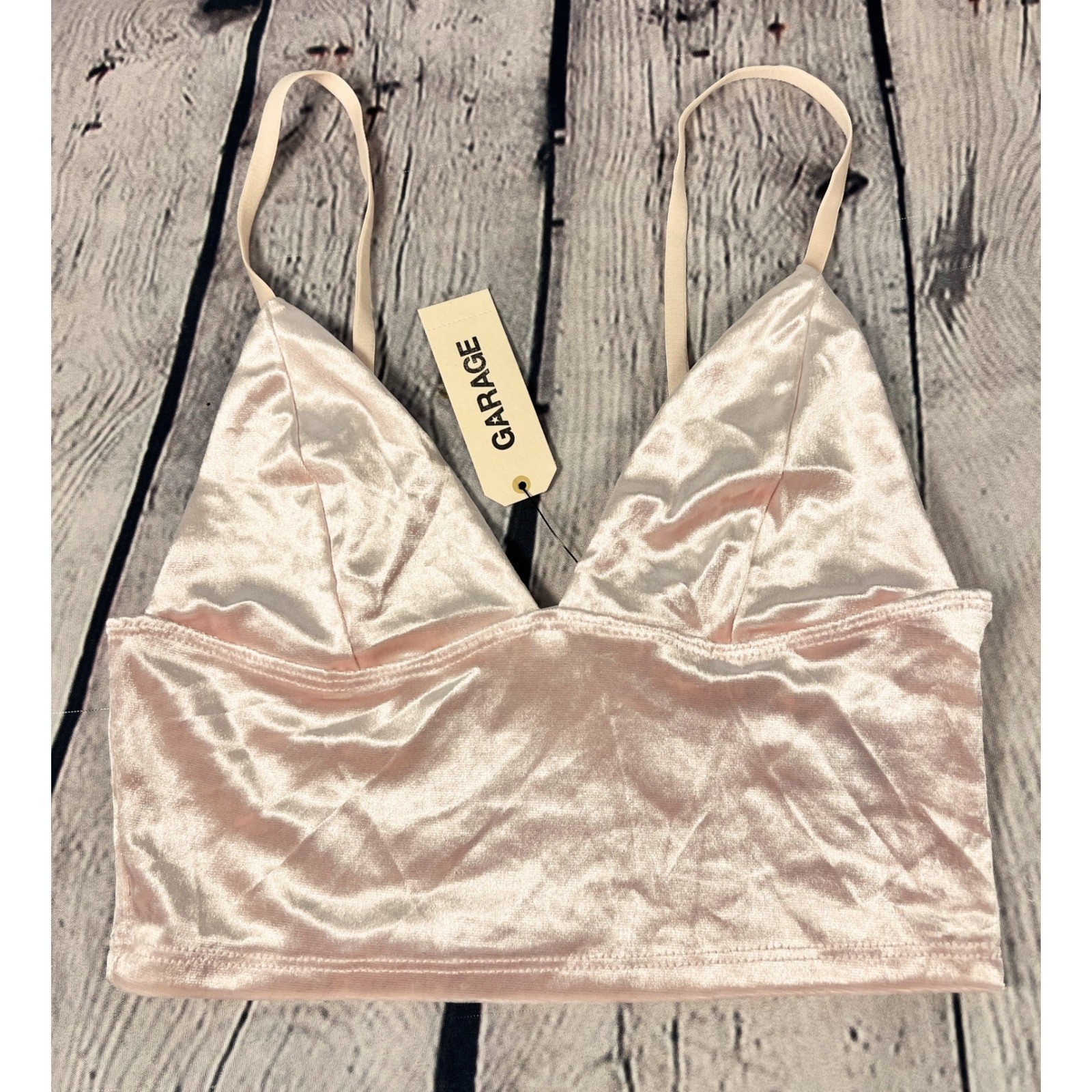 Garage Women Blush Pink Velvet Triangle Bralette Crop Top XS NWT