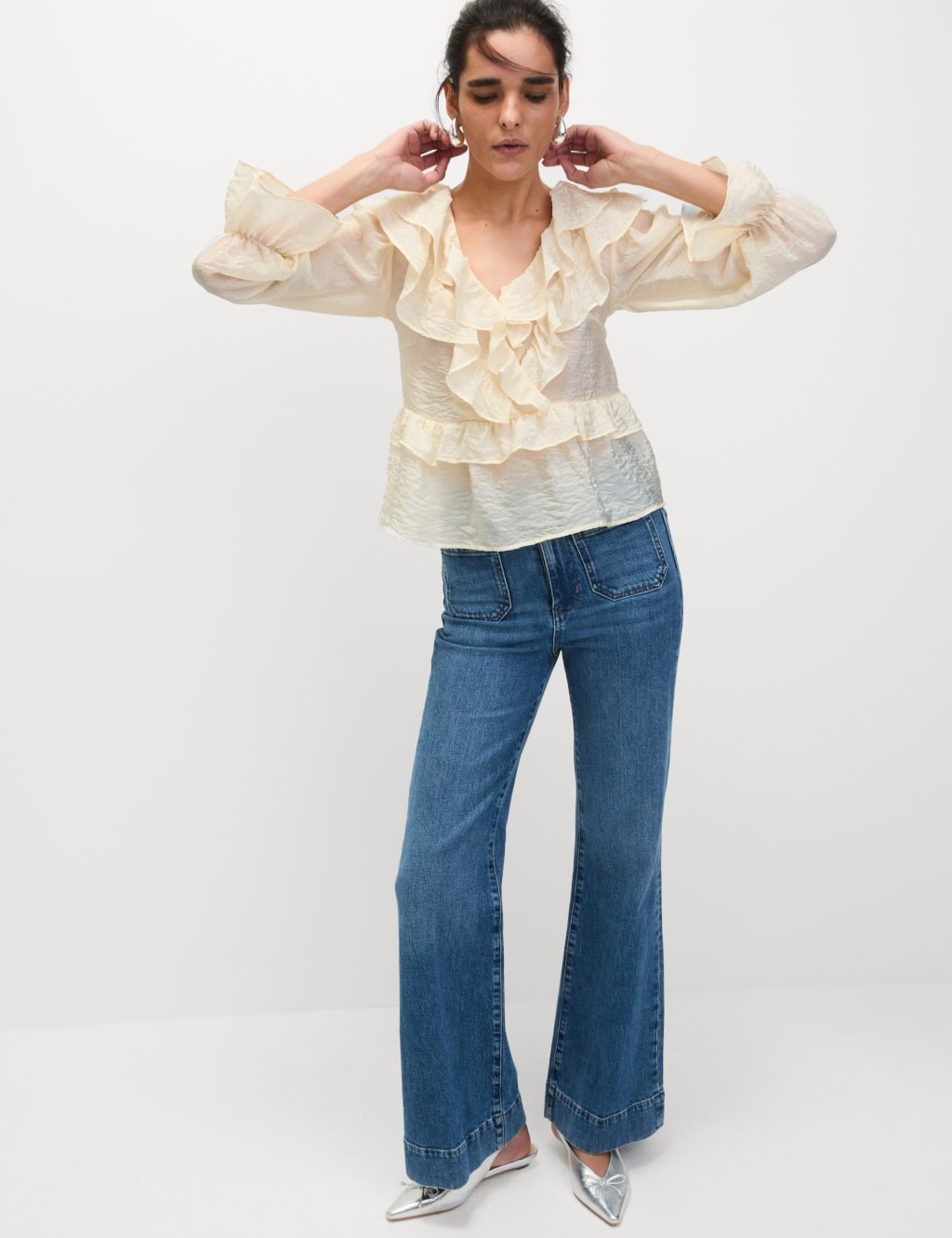 Marks & Spencer Womens Viscose Long sleeved Blouse in Ivory – M&S