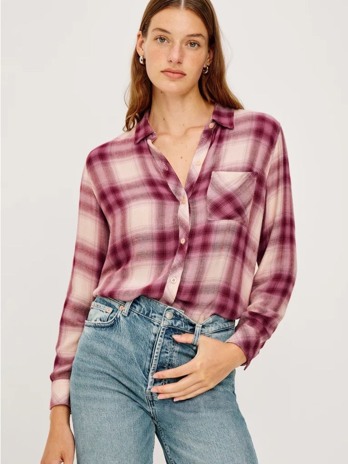 Rails Hunter Shirt in Faded Plum Ivory Size Medium