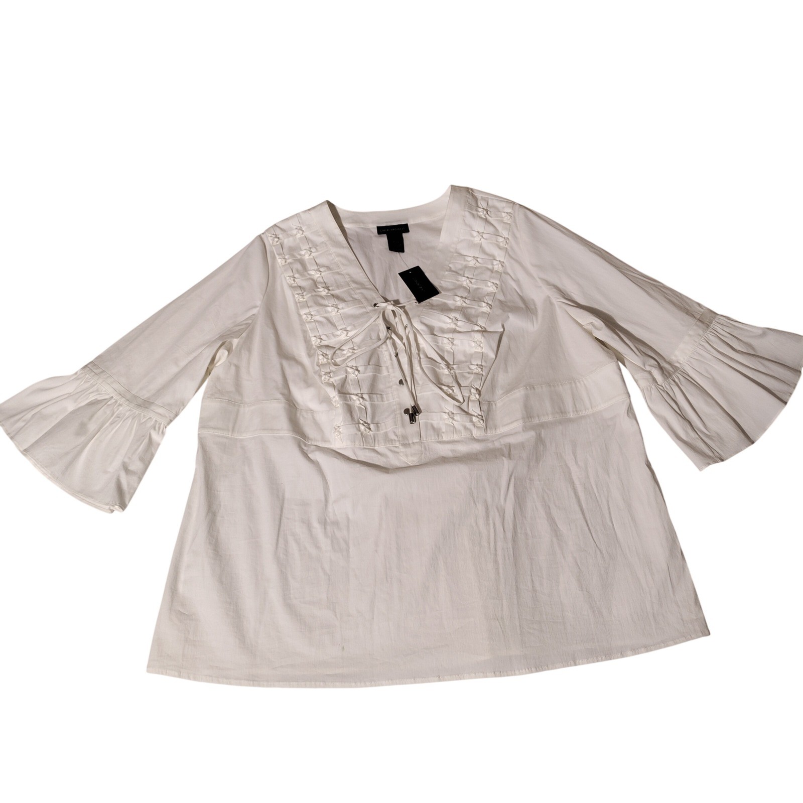 Lane Bryant White Lace Up V-Neck Ruffle Cuff Blouse 18/20 NWT – Spot