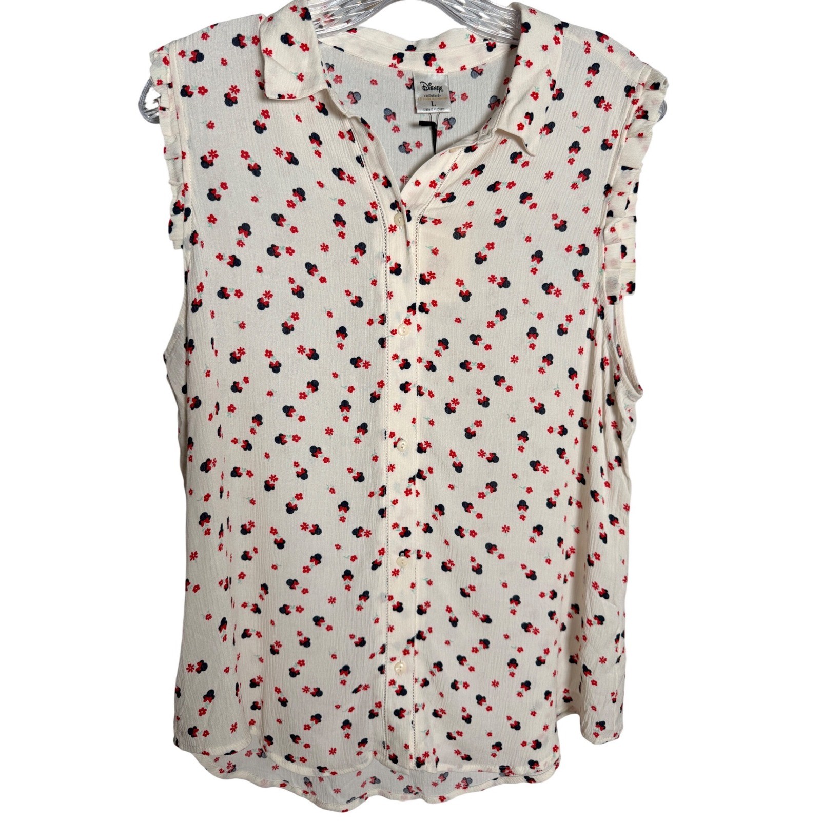 Disney LC Lauren Conrad Minnie Mouse Top Women L White Sleeveless Button Front