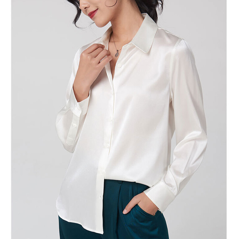 Women’s Mulberry Silk Shirt Long-Sleeve Satin Solid Color Button Soft Breathable