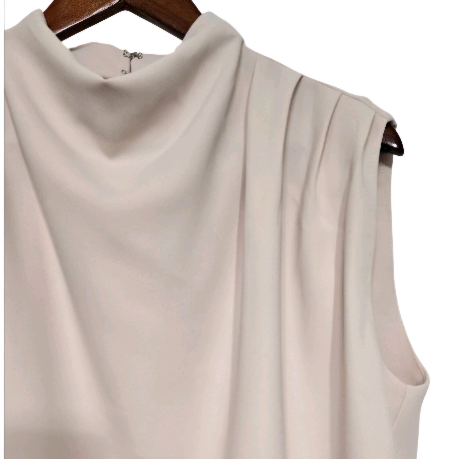 AMANDA UPRICHARD “Fabienne” Sleeveless Draped Neck Top Keyhole Back Beige LARGE