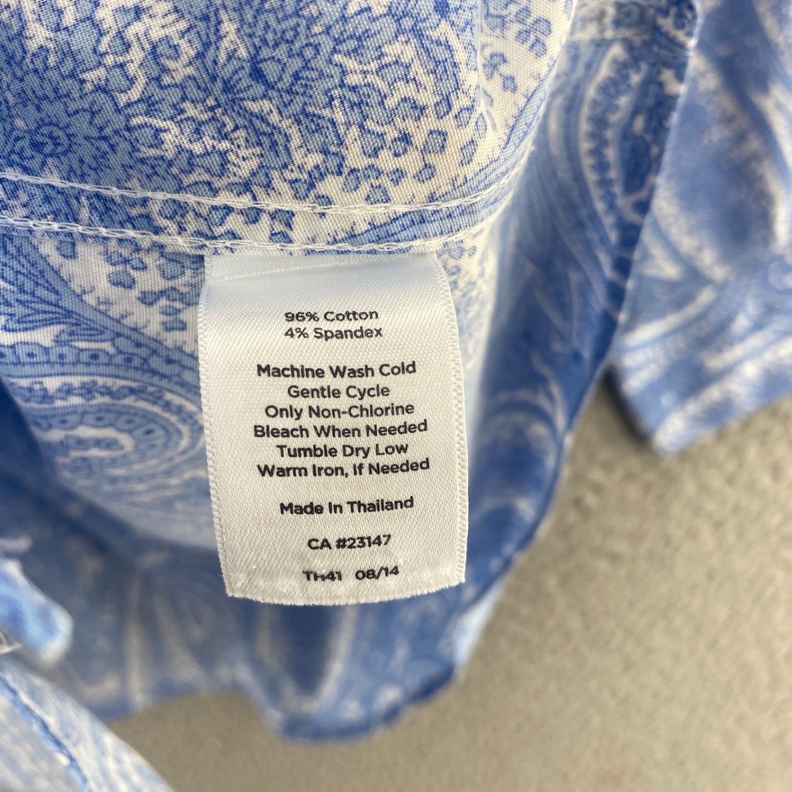 Talbots Shirt Womens 8 Petite Blue Paisley Wrinkle Resistant Cotton 3/4 Sleeves