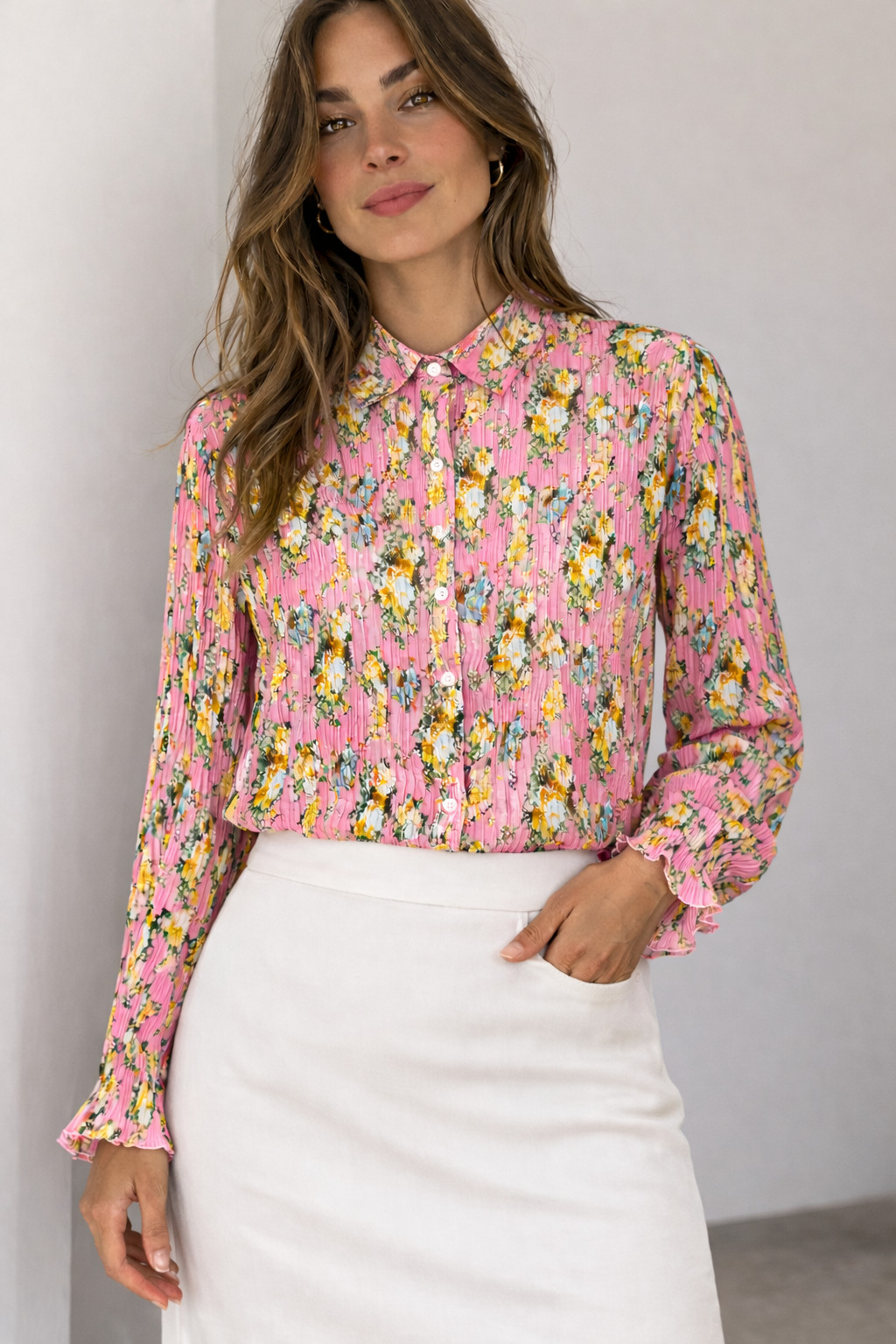 Womens Ladies Blouse Shirt Top Size UK 12 MSGM Crinkle Pleated MADE IN ITALY