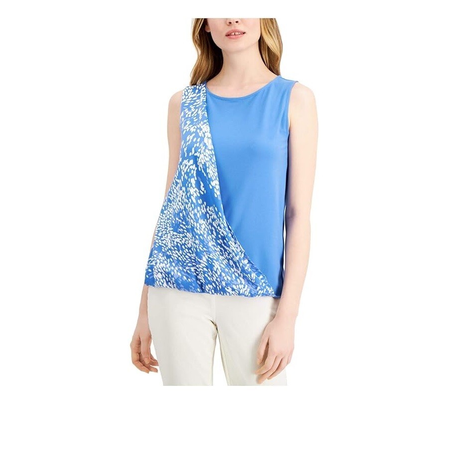 Alfani Womens XL Soft Cobalt Blue Sash Sleeveless Blouse Top NWT CP55