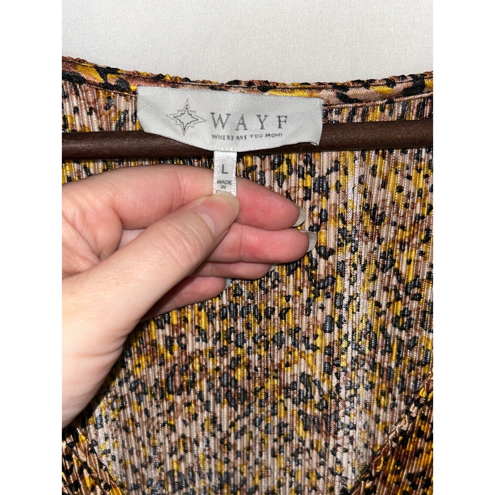 WAYF Leopard Print V Neck Twisted Peplum Top Women Size L