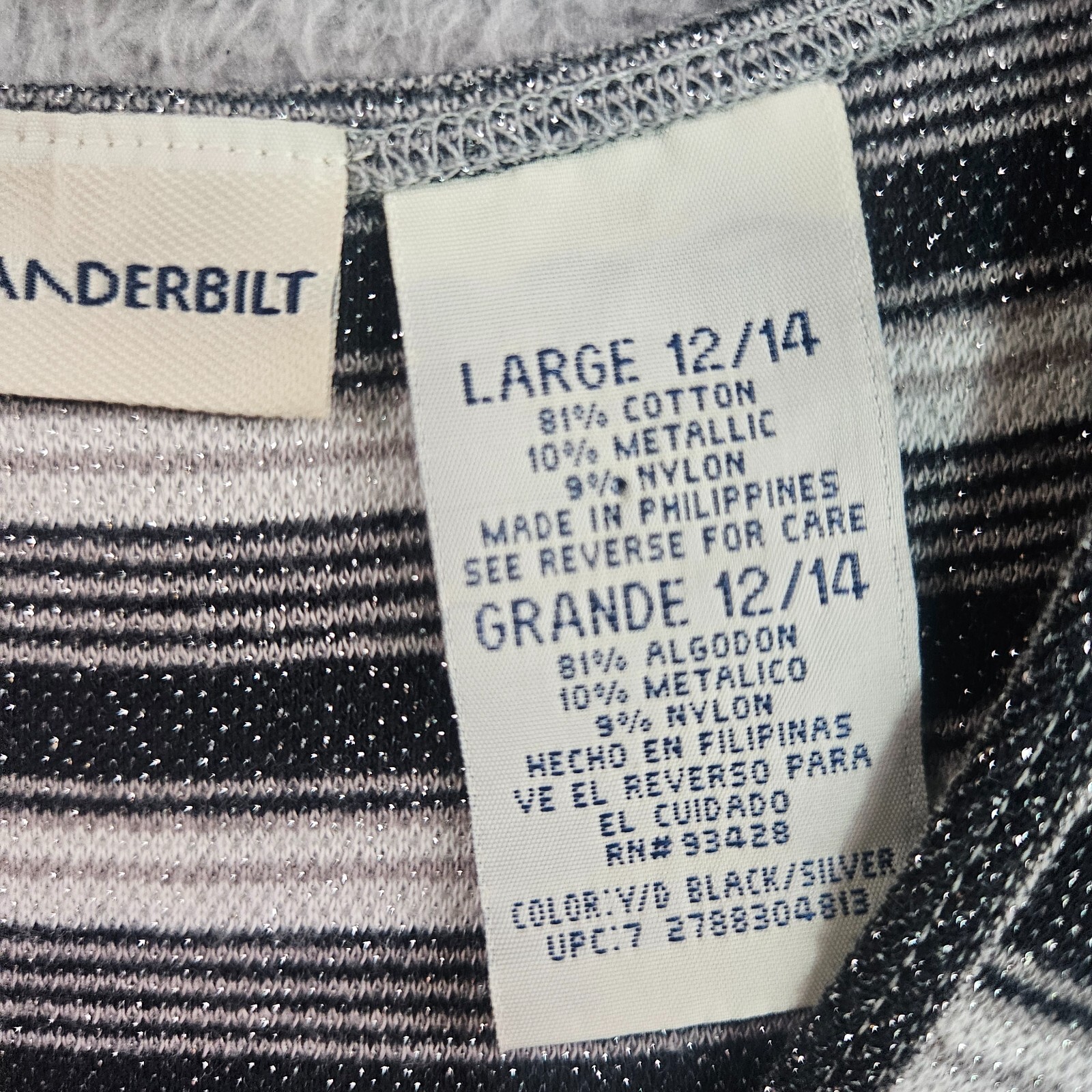 Gloria Vanderbilt Top Women Size 12 / 14 Large Knit Metallic White Black Gray