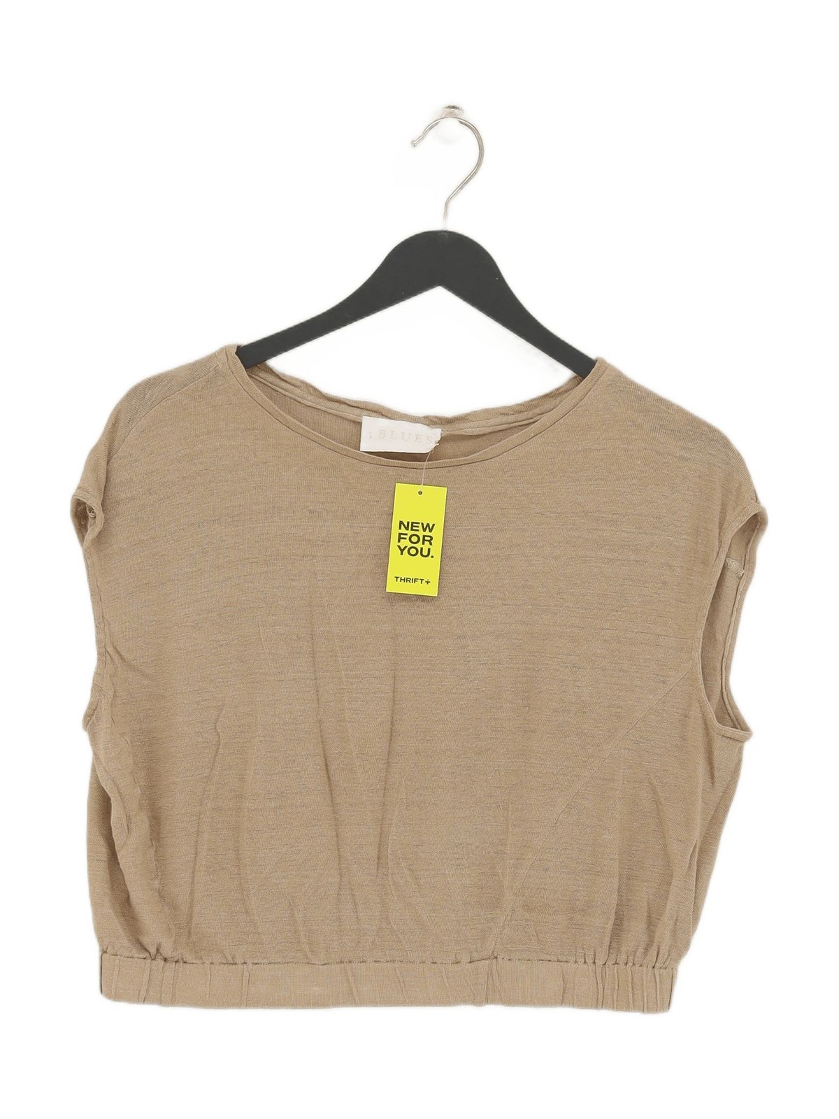 IBlues Women’s Top L Brown 100% Other Short Sleeve Round Neck Cropped