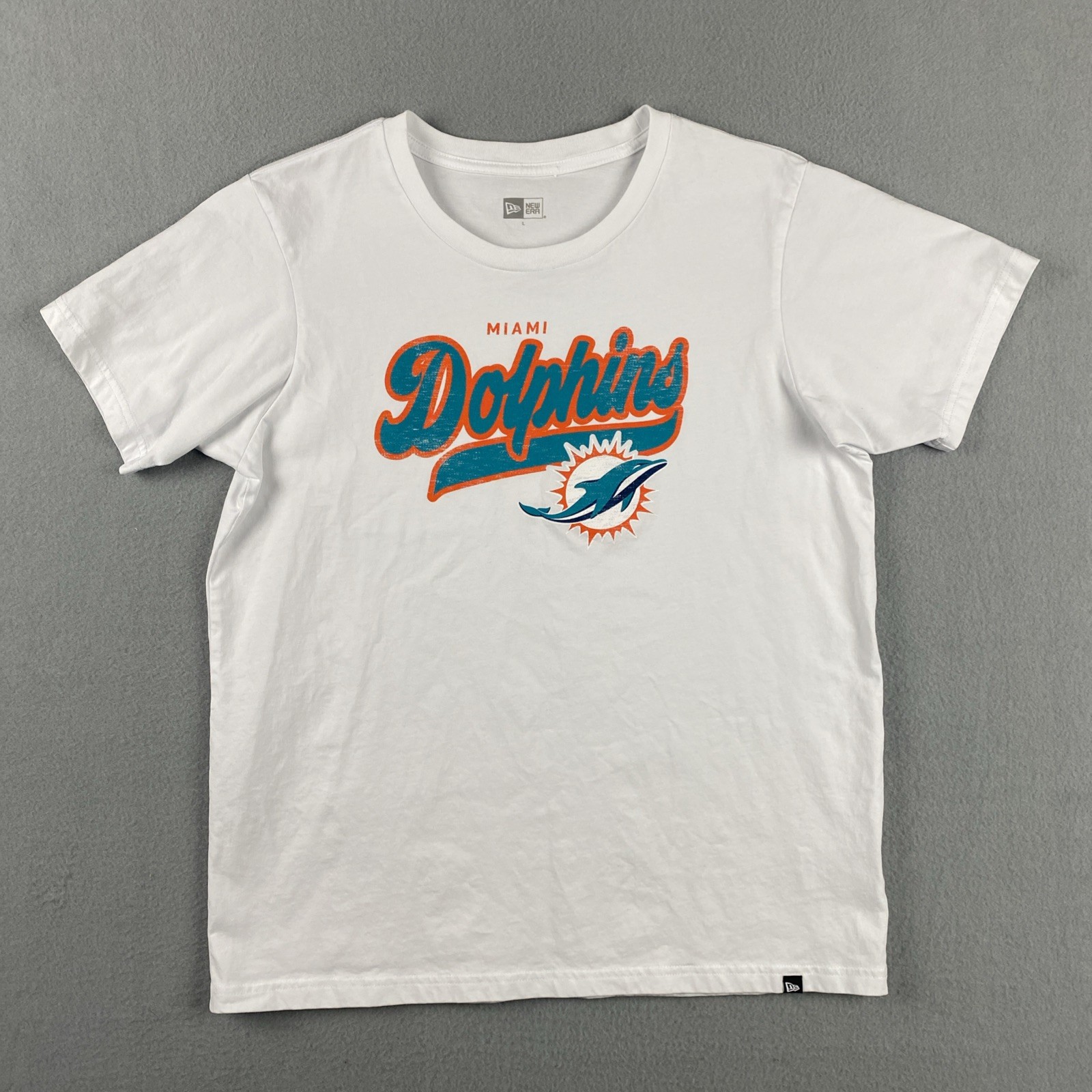 New Era Miami Dolphins Retro Graphic Short Sleeve T-Shirt Womens L White