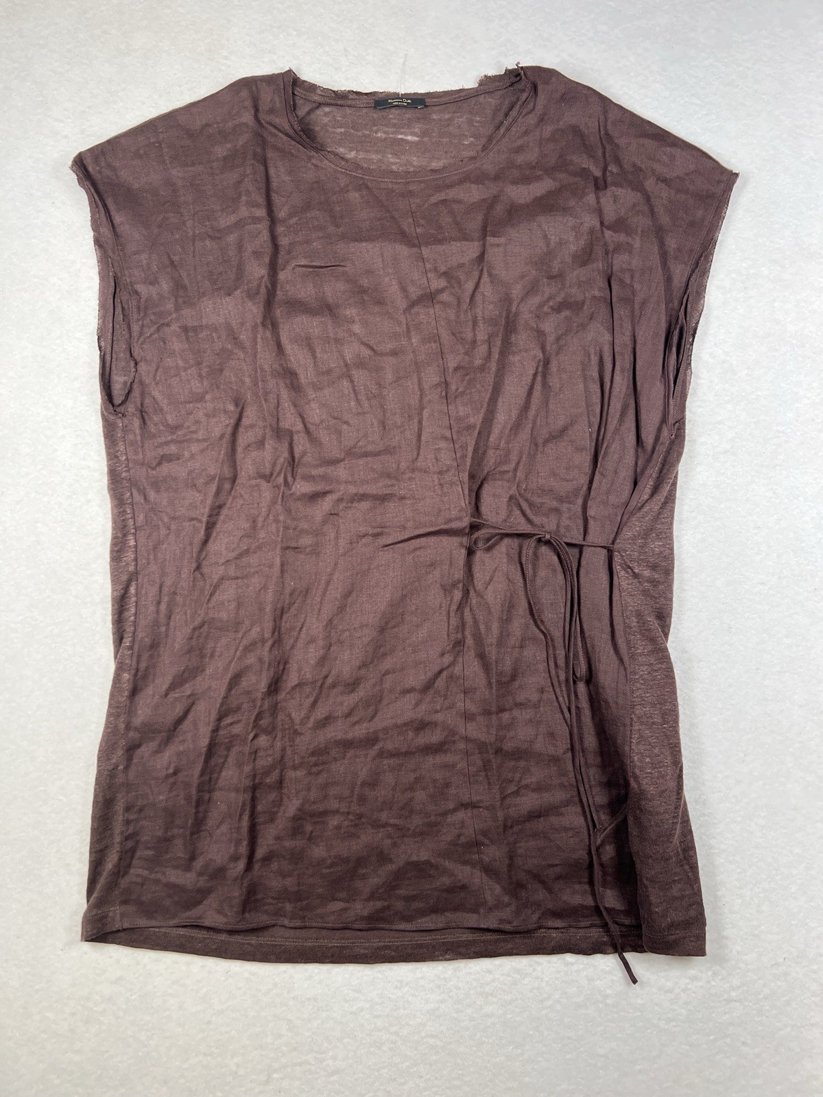 Massimo Dutti Brown Linen Tie Sleeveless Top Size L
