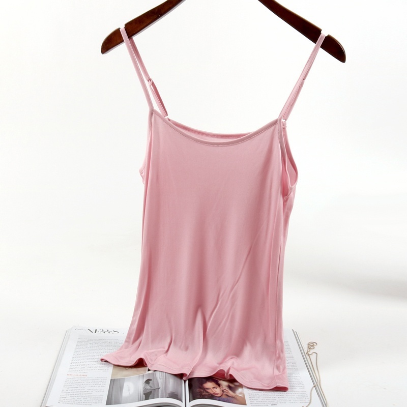 Women Silk Camisole Tank Top Vest Sleeveless Basic T-shirt Comfy Solid Thin Soft