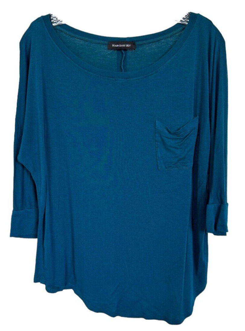 Hourglass Lilly Women’s Soft Rayon Top 3/4 Sleeve Boat Neck Size M Dark Teal