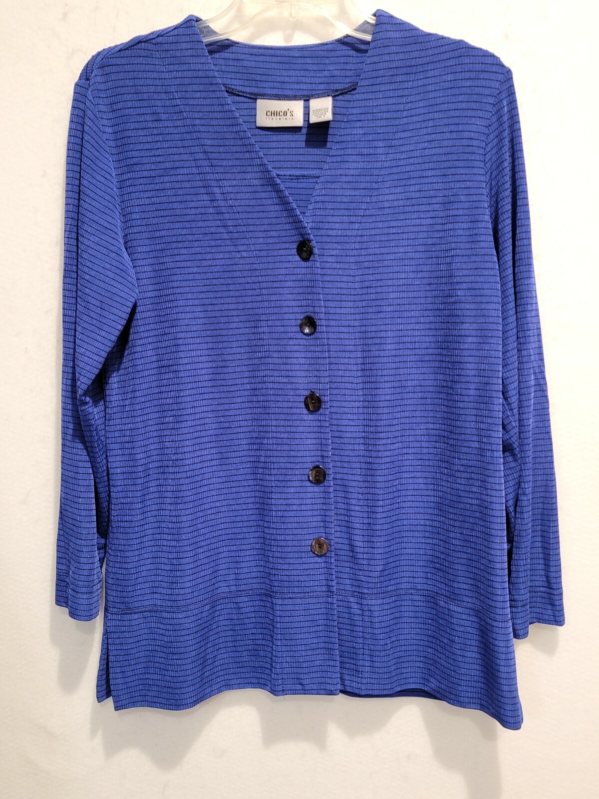 Chico’s 1 (M-8) Slinky 2 Piece Set Tank Top And Top LS Blue Black Striped