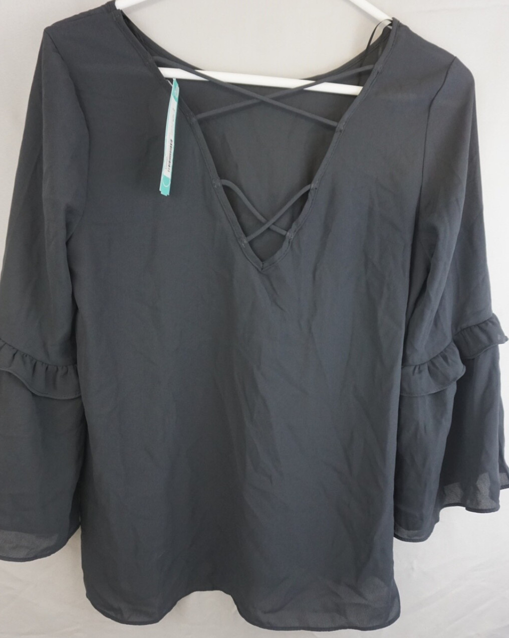 Kaileigh Women’s Aine Crossback Blouse Dark Gray Size Small NWT Free Shipping