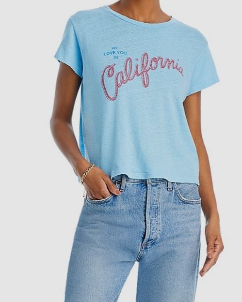 Mother Women’s Blue Cotton Linen Crew Neck The Sinful Graphic Tee Shirt Size XS