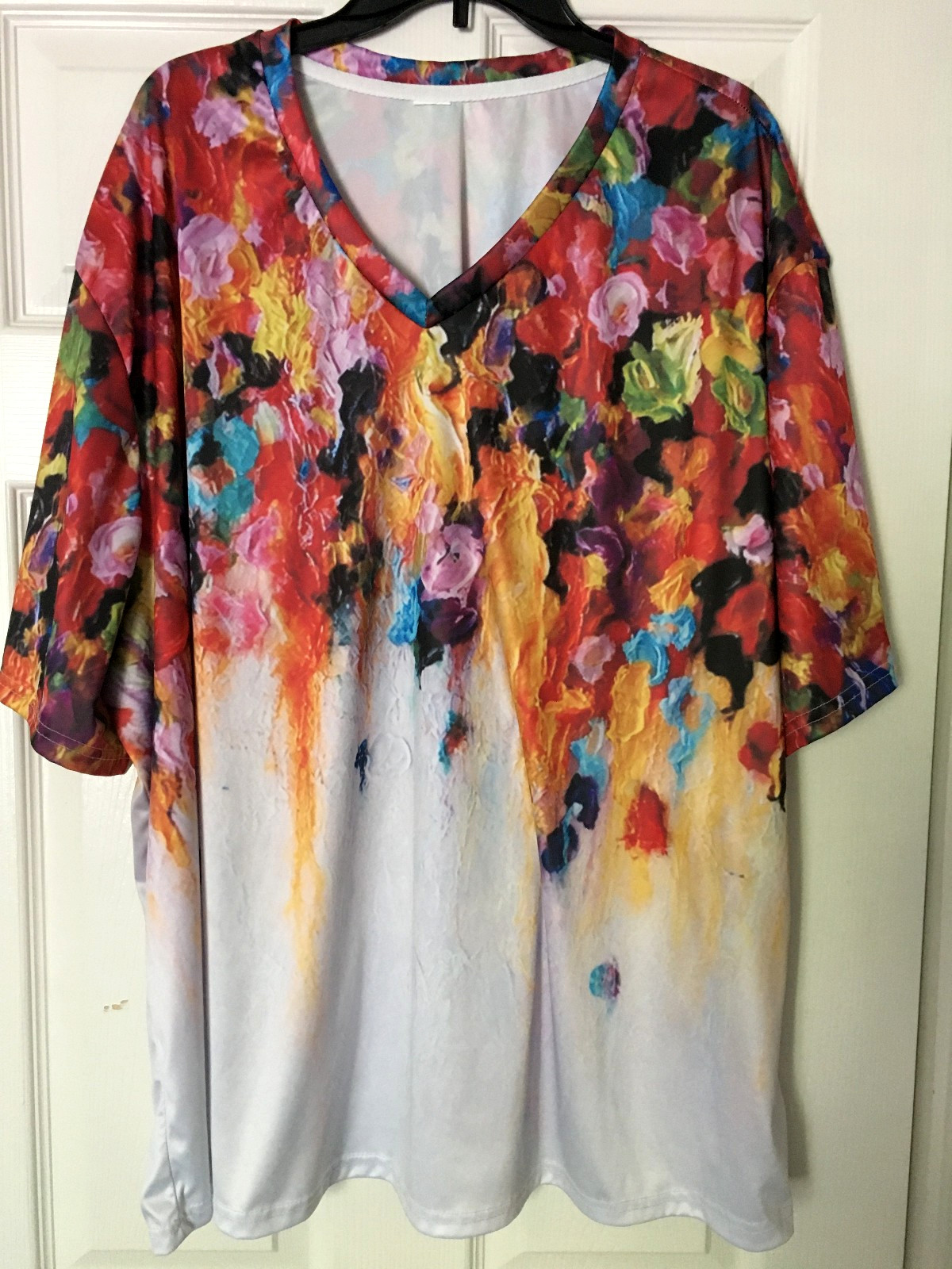 Temu Shirt Blouse Plus Size 6XL V-neck Short Sleeve Multi Color Roses Chest 58in