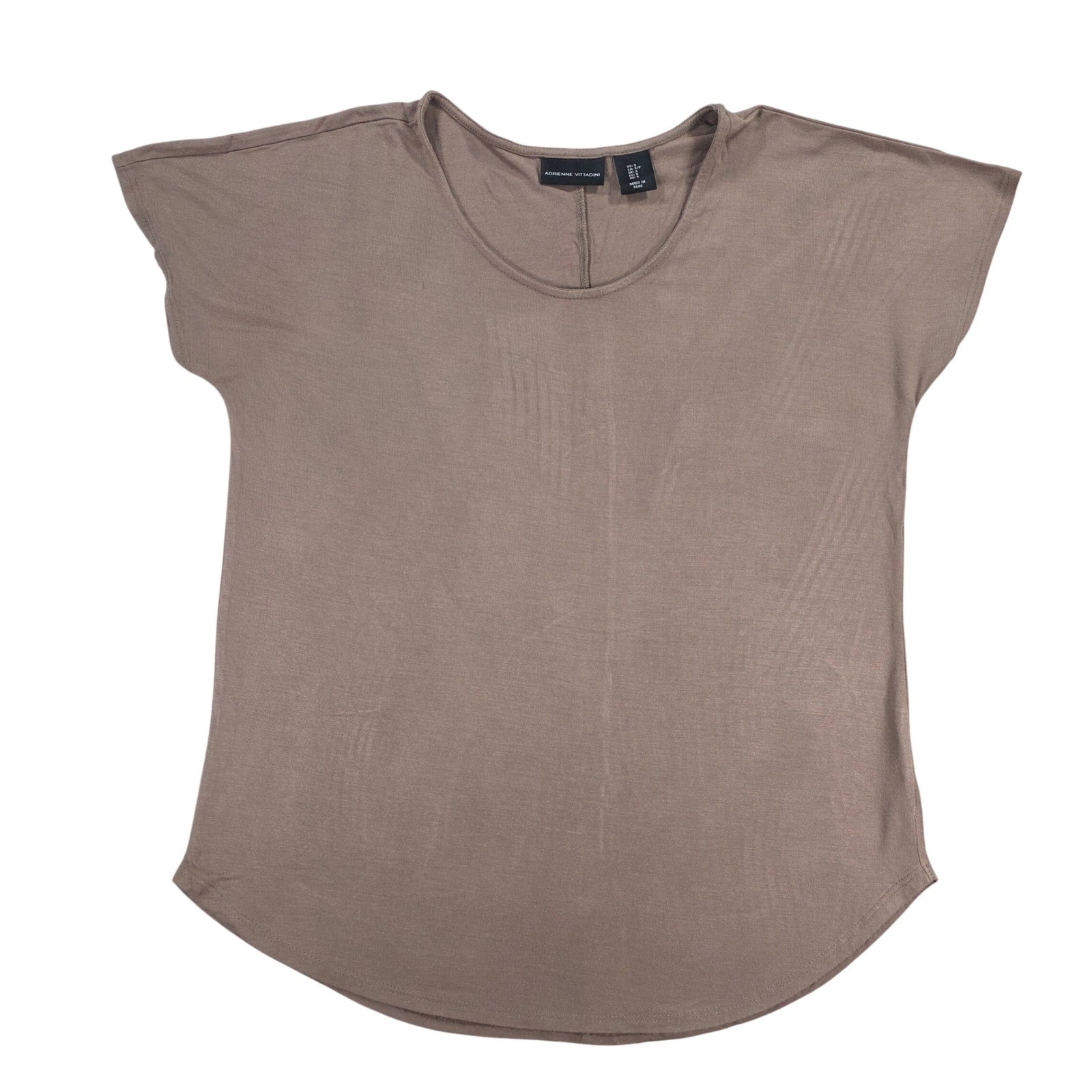 Adrienne Vittadini Modal Spandex Scoop Neck Cap Sleeve Taupe Small Womens Top
