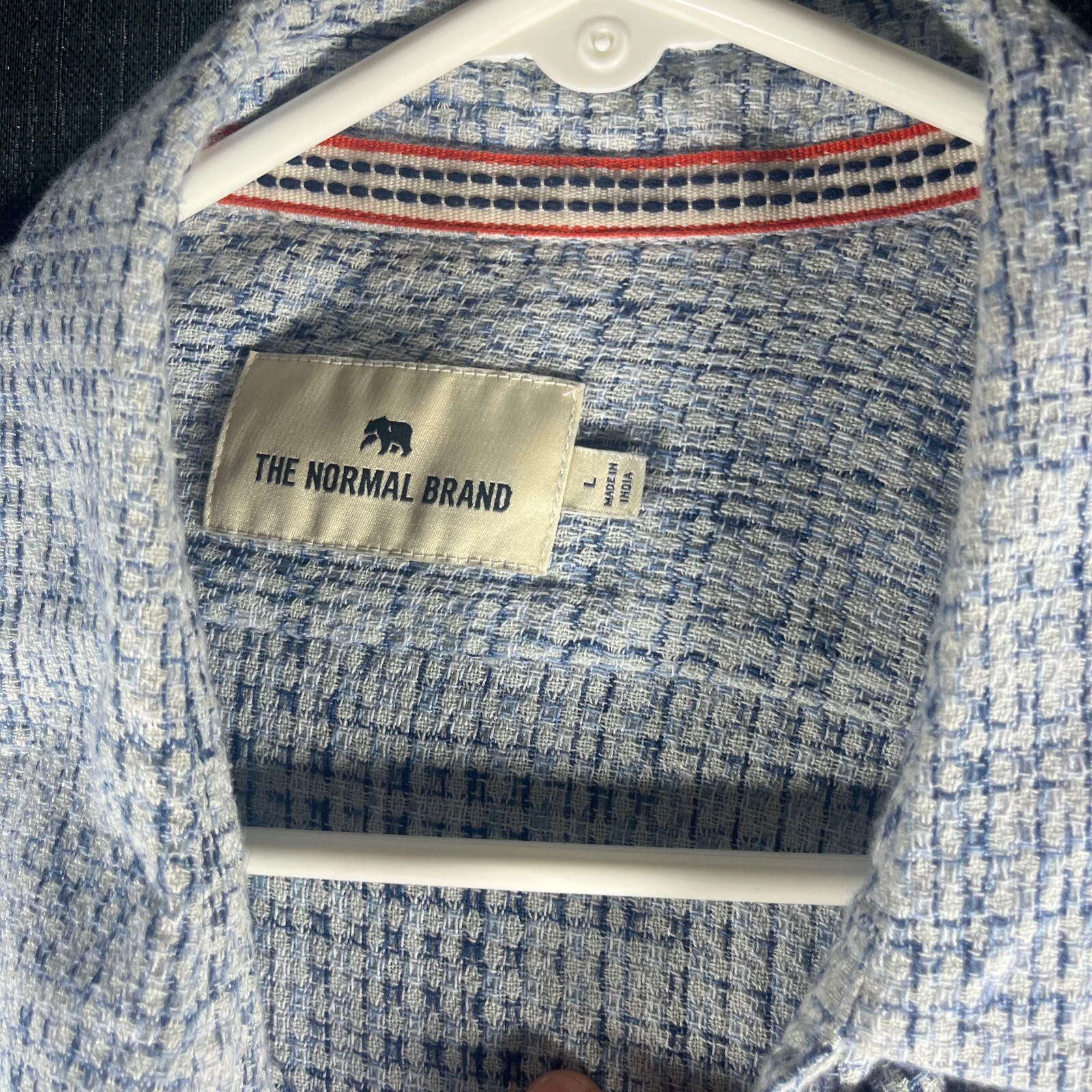 The Normal Brand Womens Shirt Large Blue White Printed 100% Cotton Button-Up