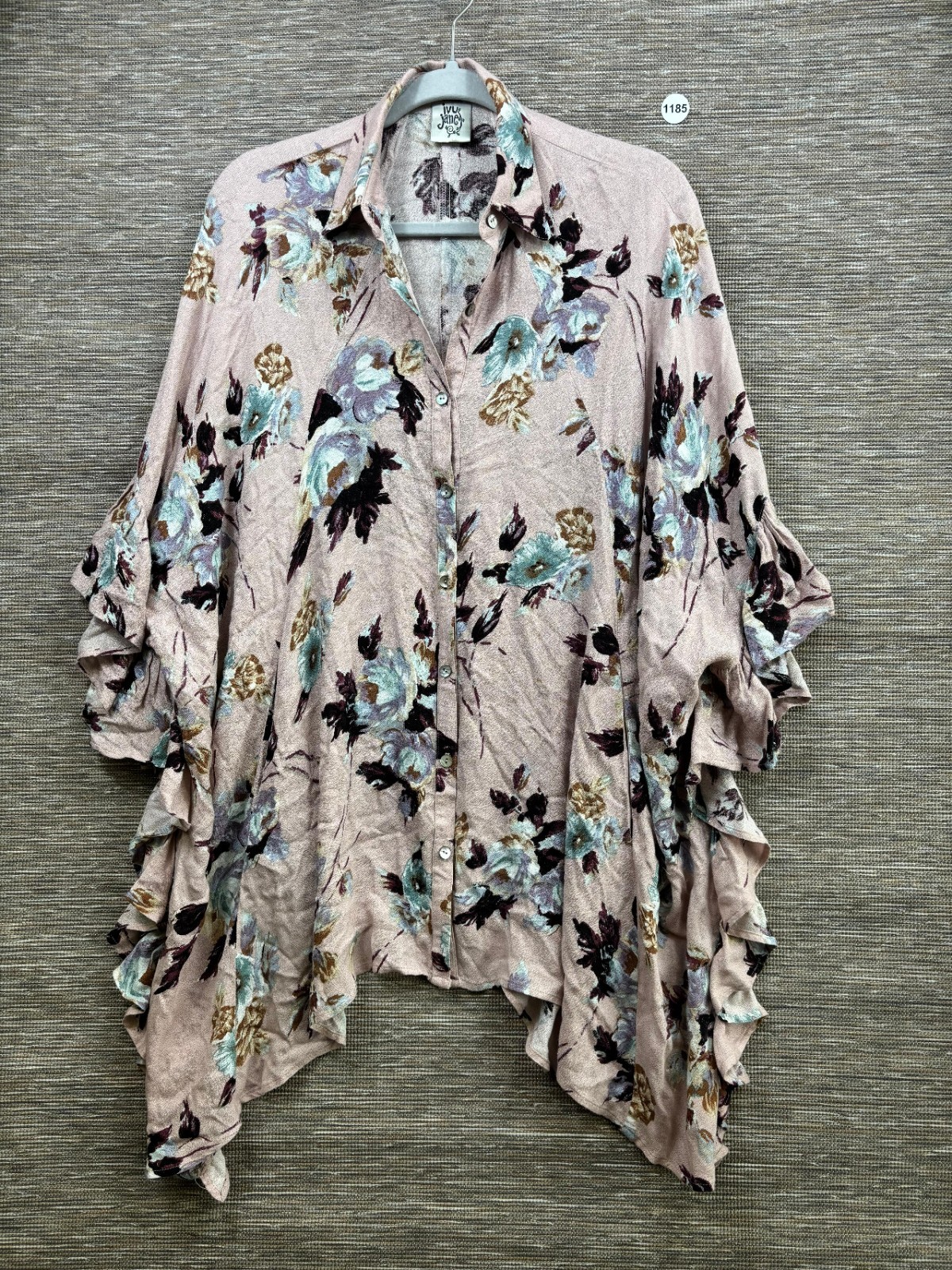 Ivy Jane Floral Tunic Top Womens OS Pink Button Front Kimono Sleeve Oversized