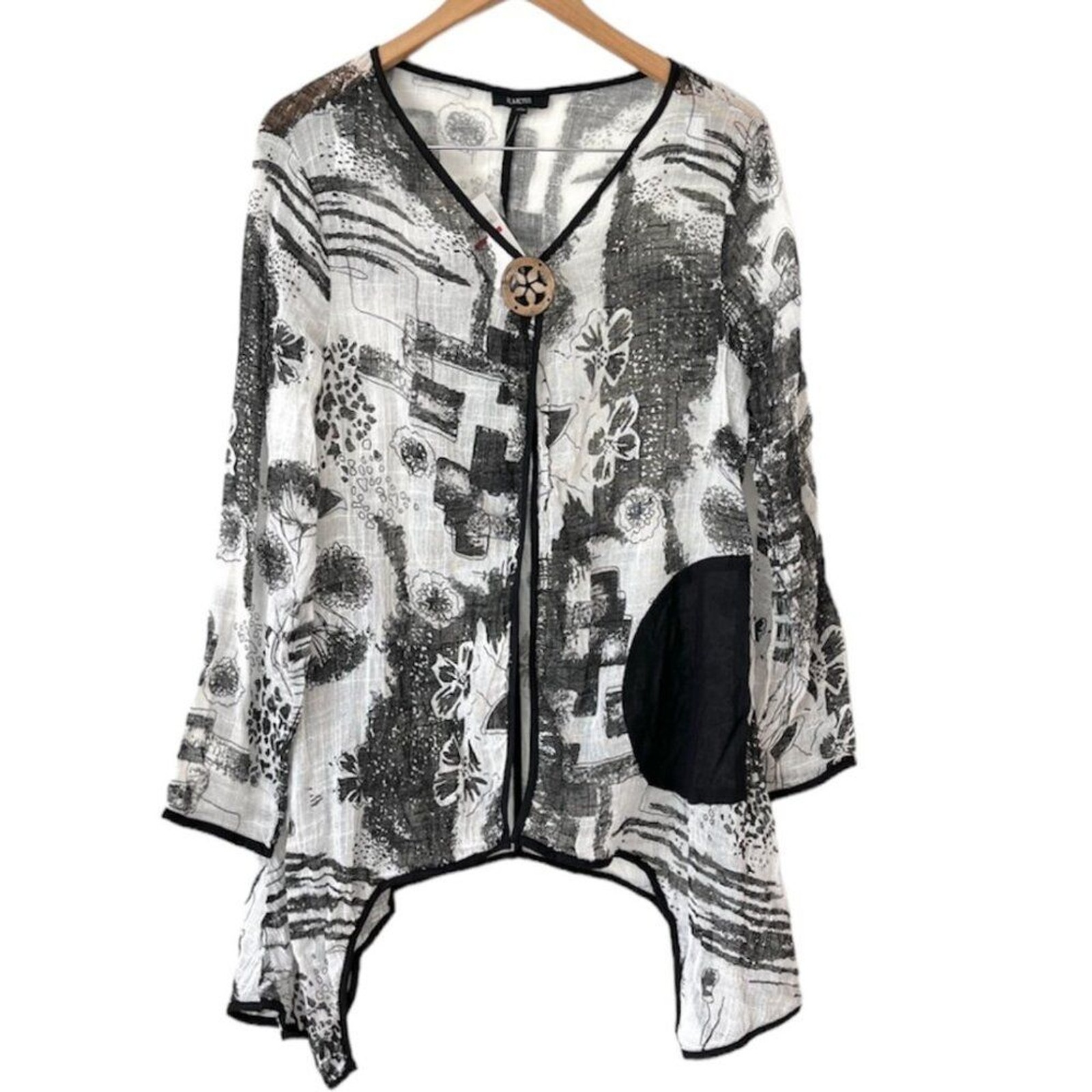 Kaktus Abstract Artsy Linen Cotton Tunic Top Lagenlook Boho Sharkbite XL NWT