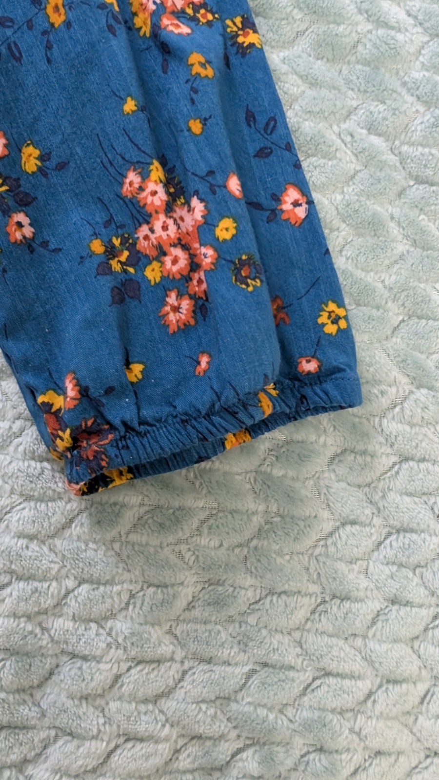 St. Johns Bay Vibrant Blue Pink Floral Peasant Blouse Cotton Blend Large