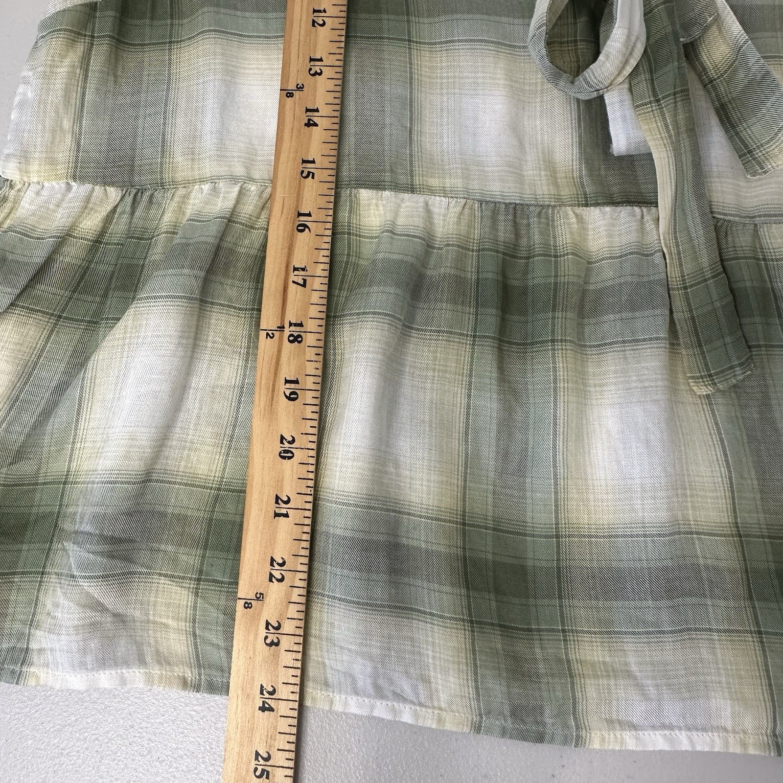 Loft Peasant Plaid Top Womens Size L Green Flowy Bows Preppy Lightweight Lyocell