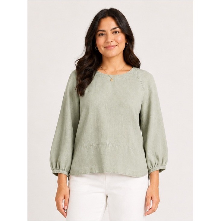 NWT Matty M Sage Linen Blend Balloon Sleeve Blouse Women’s Size Large