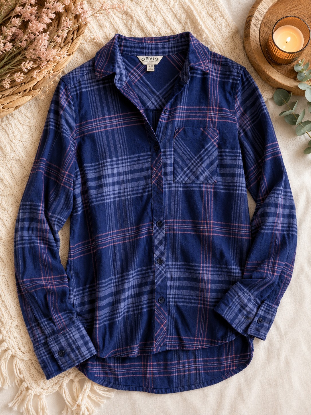Orvis Blue Pink Plaid Flannel Button Front Shirt Women’s Small
