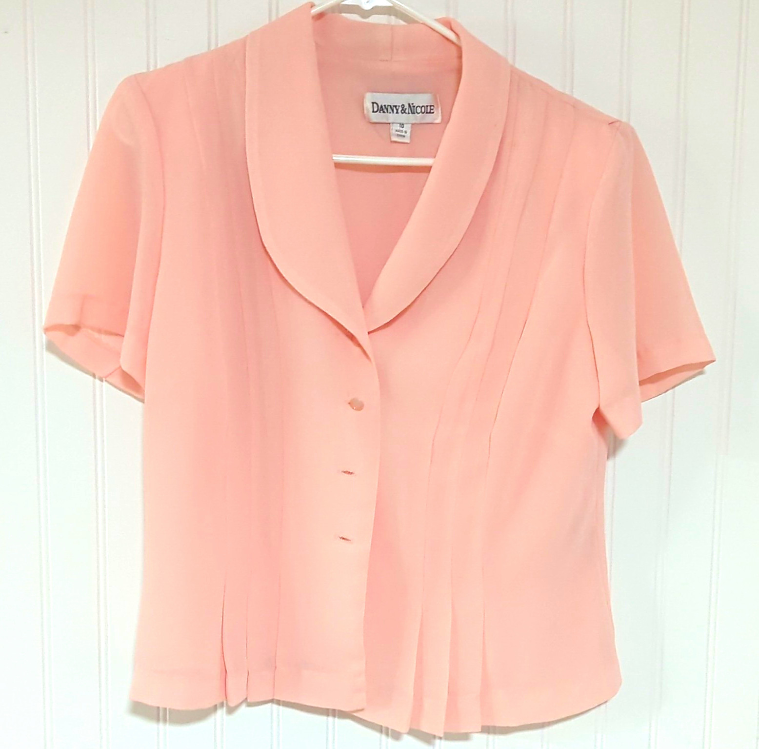 Danny & Nicole Womens Pink Solid Collared Button-Up Short Sleeve Blouse 10