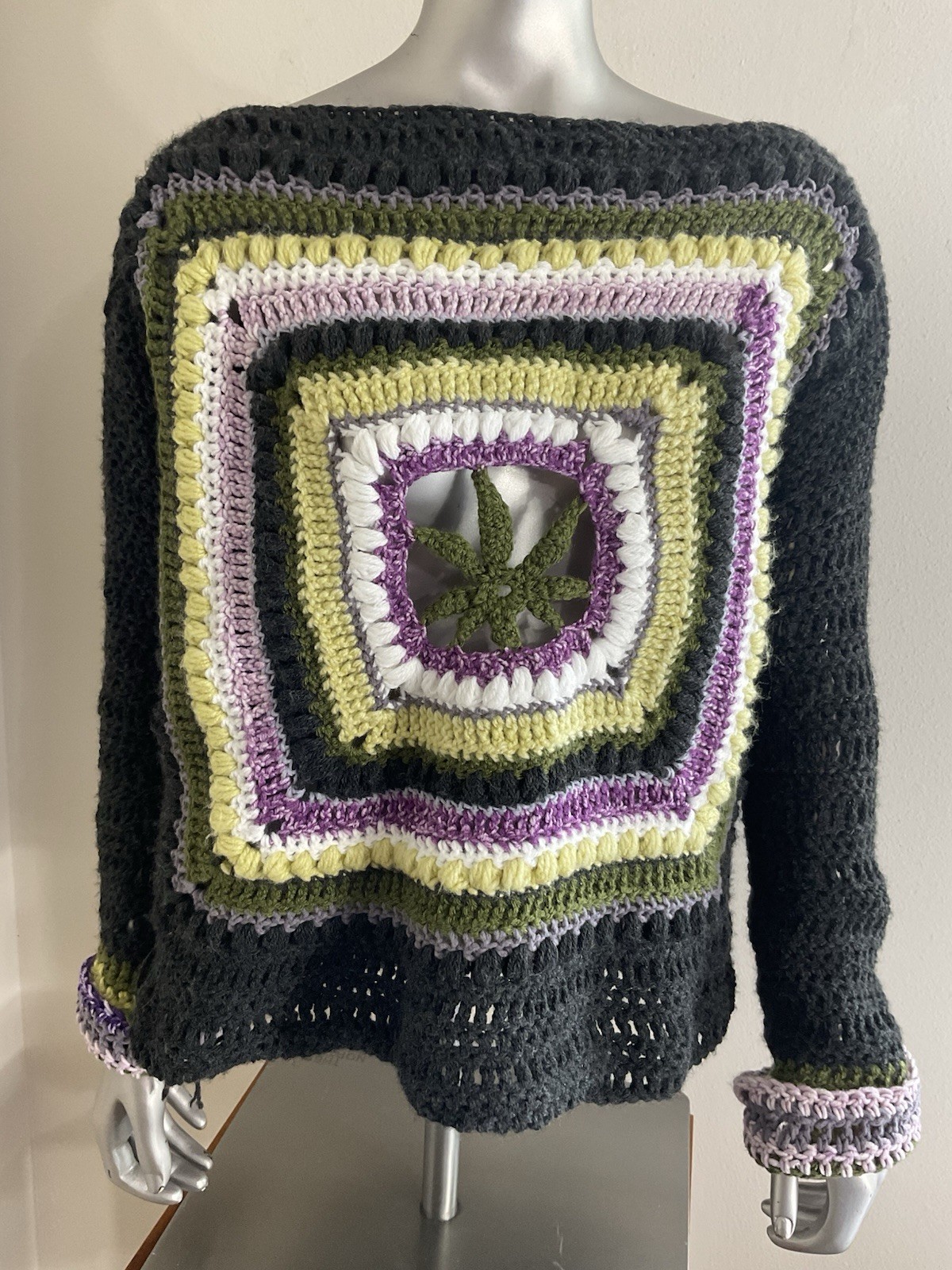 The Grass Fairy Sweater, Handmade Crochet Women Size S/M, 19 Inches Pit To Pit