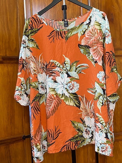 Emery Rose 5XL Tropical Floral Blouse Orange Kimono Sleeve 100% Viscose Plus