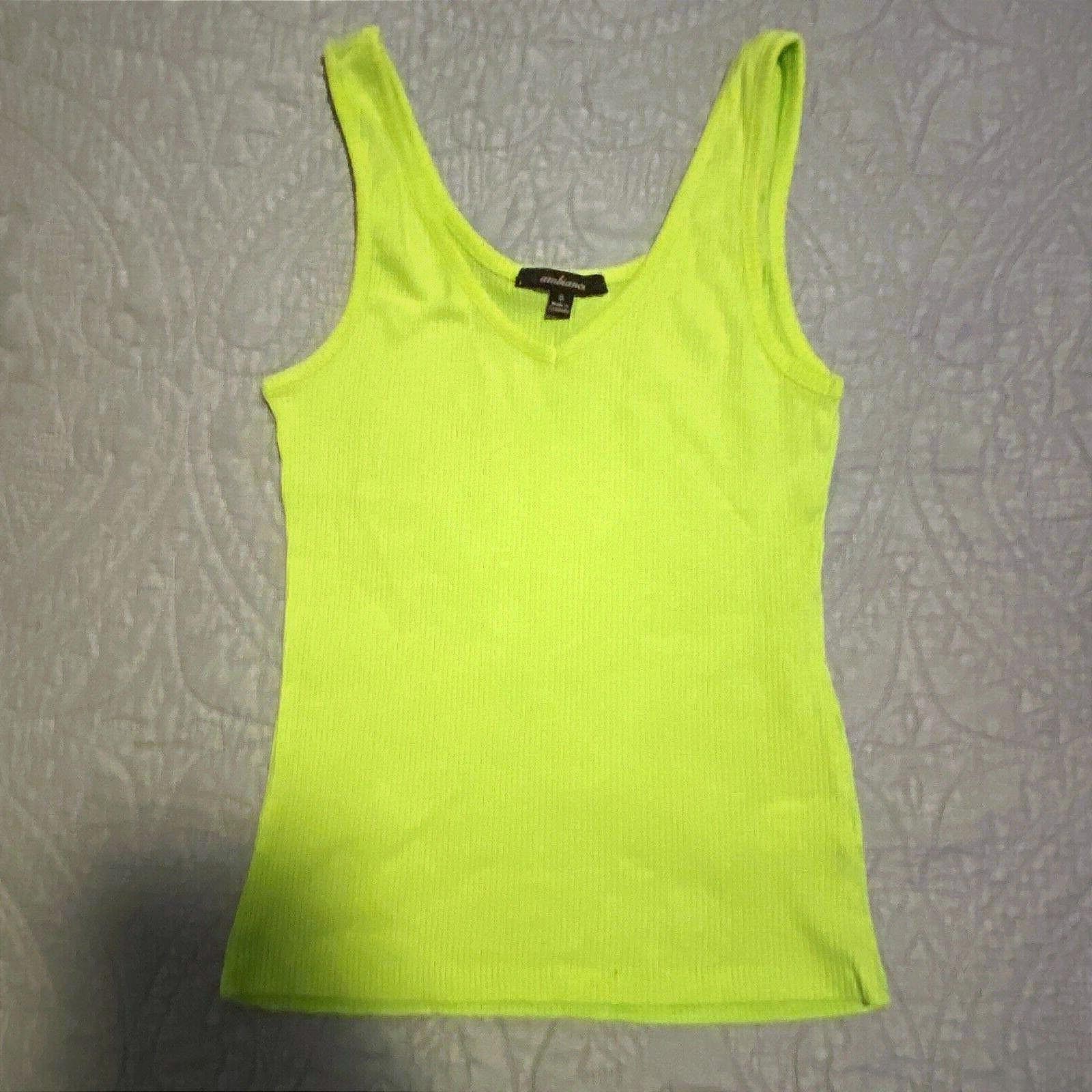 Ambiance Women’s New Lime Green V-Neck Ribbed Boybeater Tank Top Medium