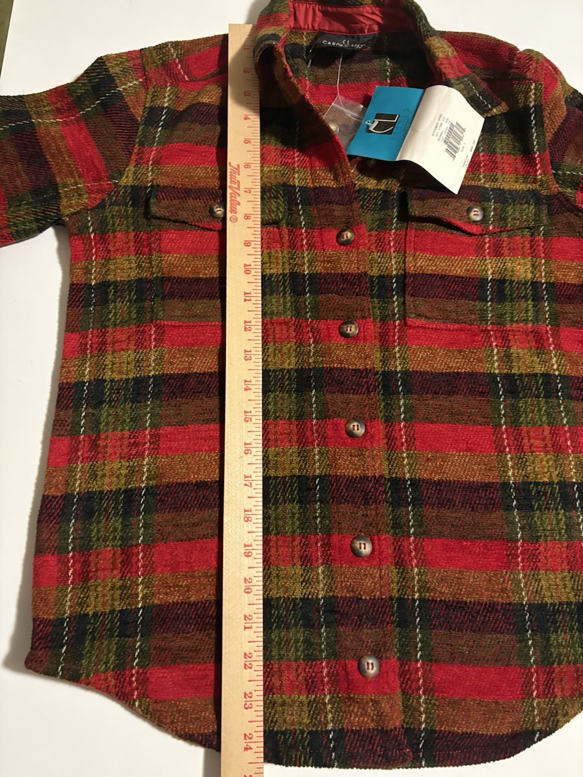 NWT Carole Little Shacket Petite 2 Red Plaid Long Sleeves Button Down Pockets