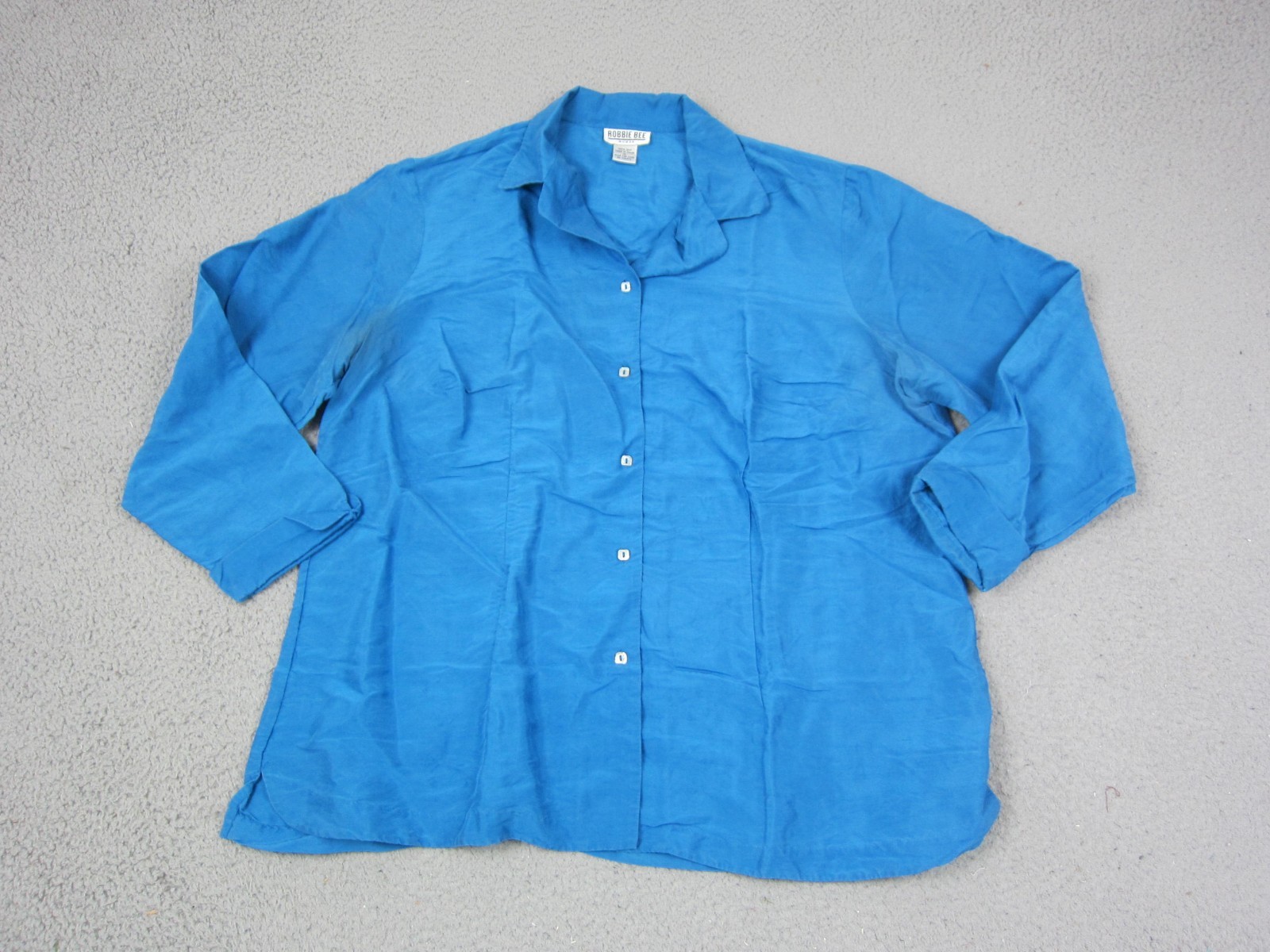 Vintage Robbie Bee Shirt Womens 1X Plus Blue 100% Silk Button Up Long Sleeve 90s