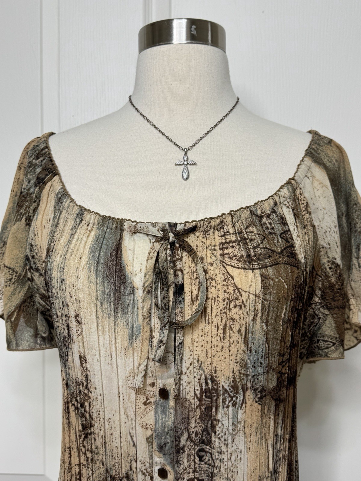 dressbarn Women’s Abstract Multicolor Button Front Square Neck Blouse XL