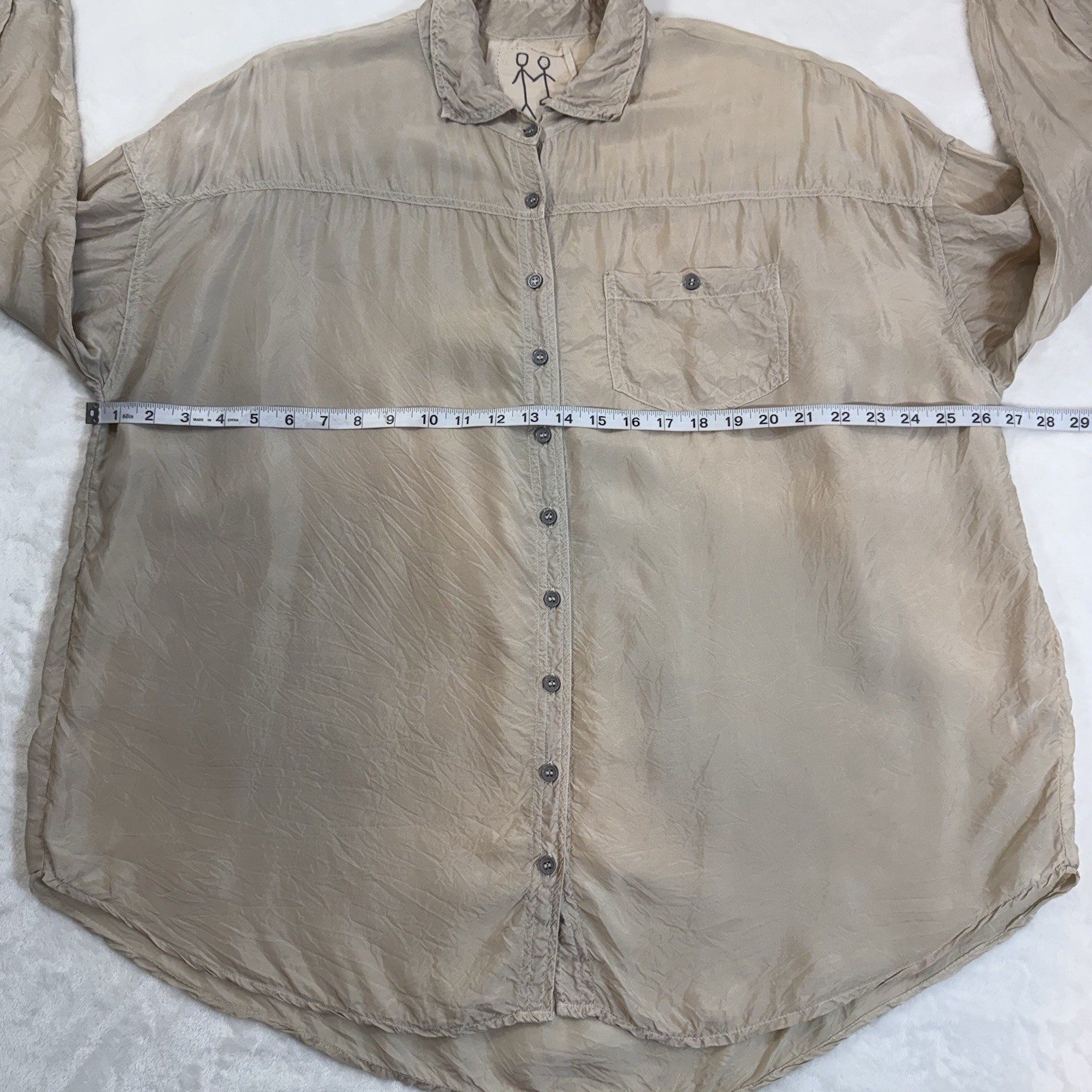 Pete & Greta Cupra Button Down Blouse Sz LG Long Roll Tab Sleeve Johnny Was Boho
