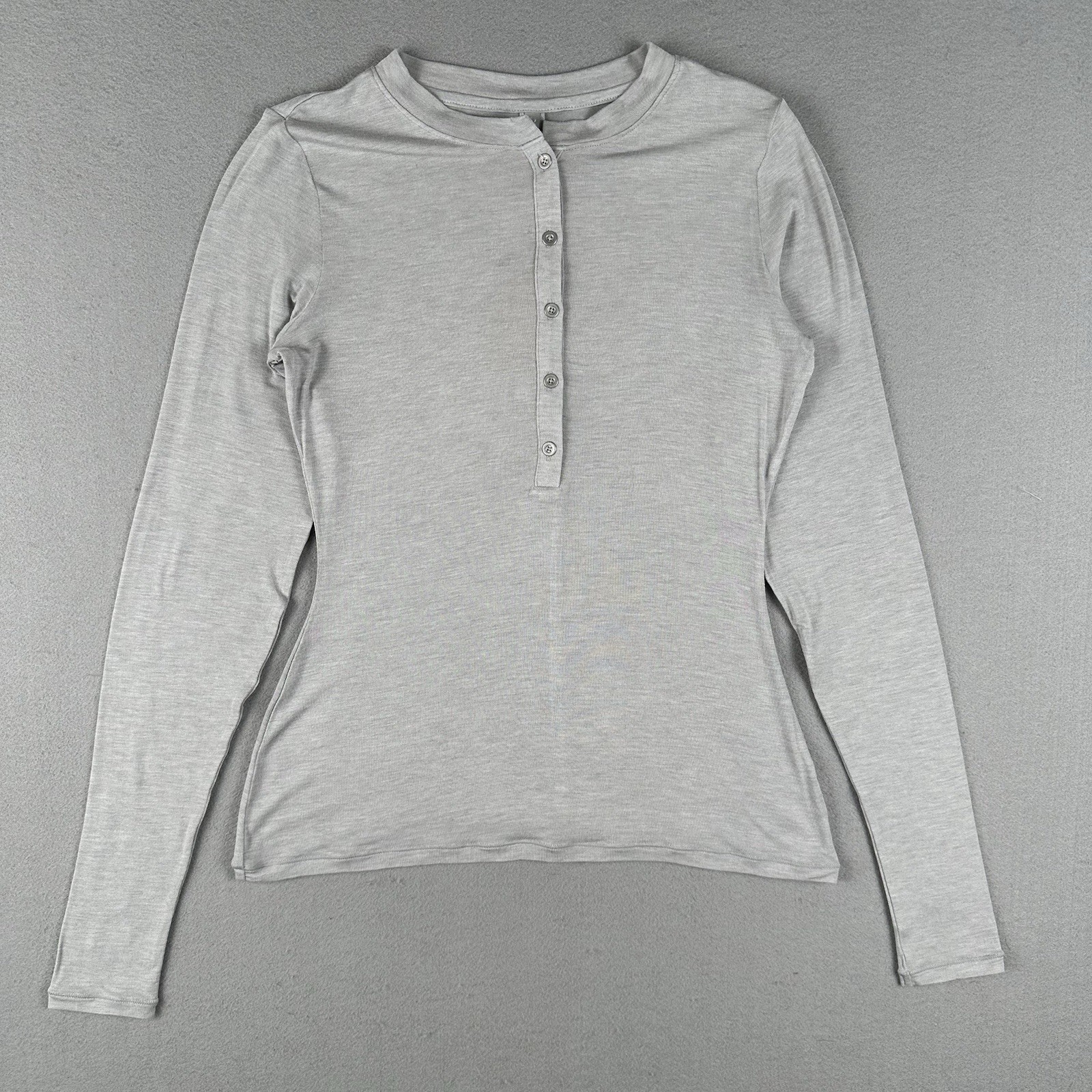 SKIMS Sheer Modal Henley Long Sleeve Shirt Small Heather Gray TP-LSL-11869W