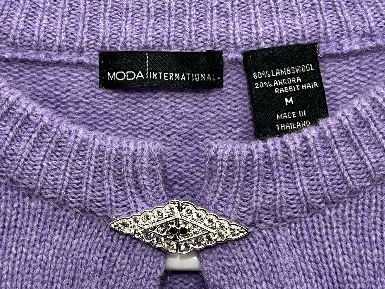 Moda InternatIonal Cardigan Top Women’s M Purple Knit Wool Rabbit Blend Cozy