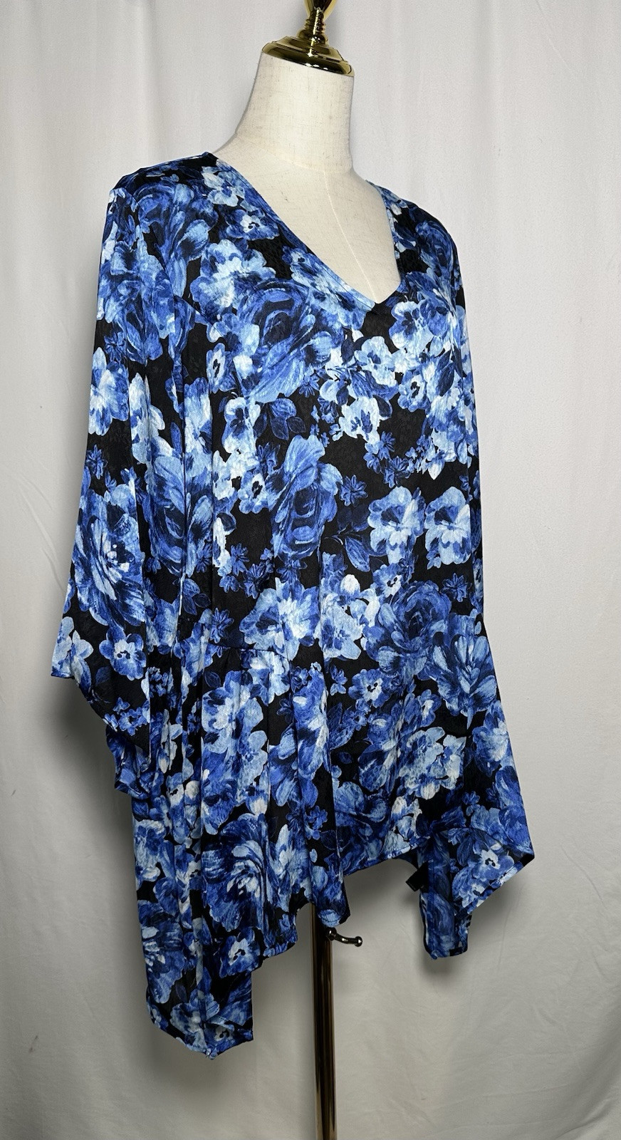 Slim Factor Investments Tunic Top Shirt Blouse 2X Chiffon 3/4 Sleeve Blue $79