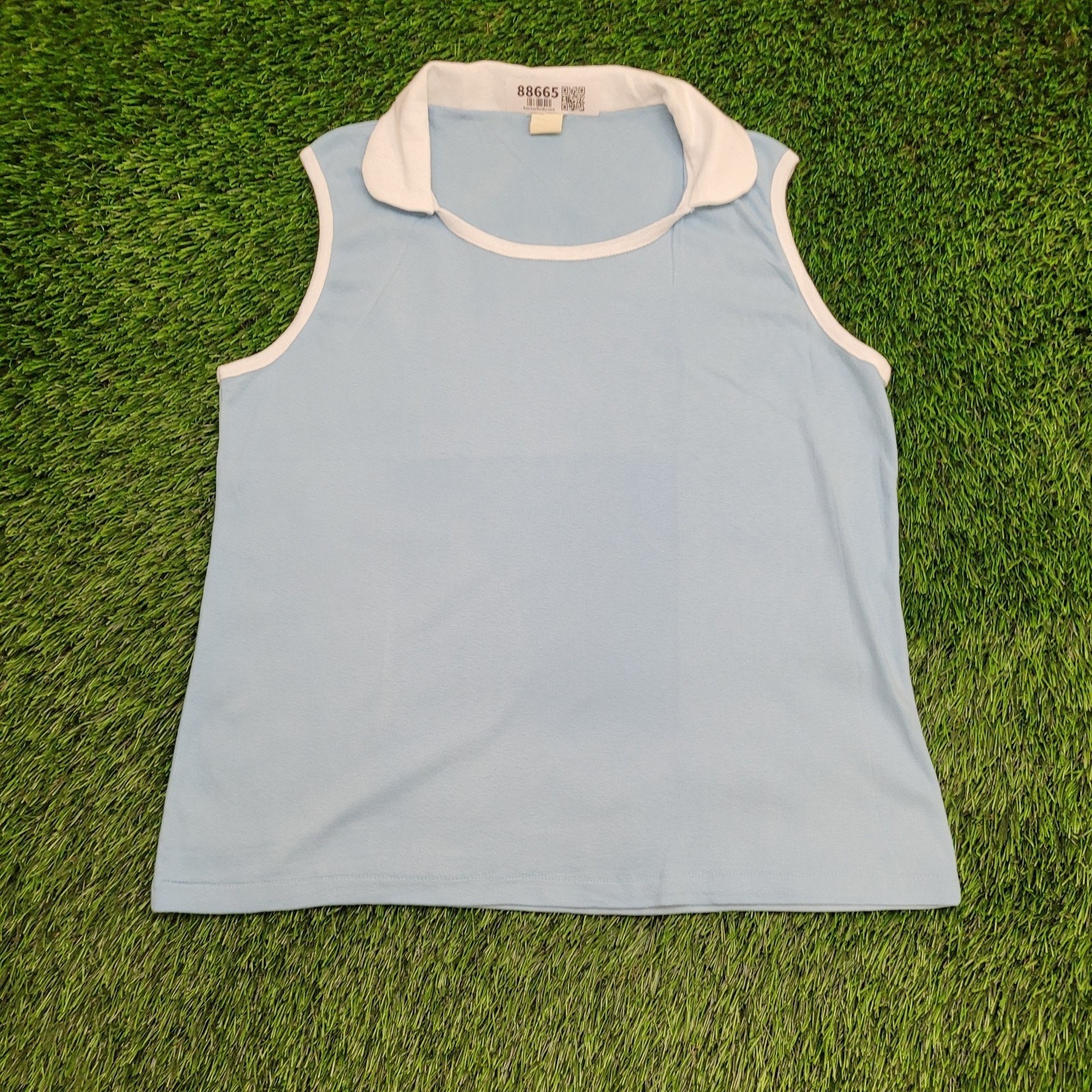 Vintage 80s MOD Preppy Polo Shirt Womens M/L 20×24 Blue USA