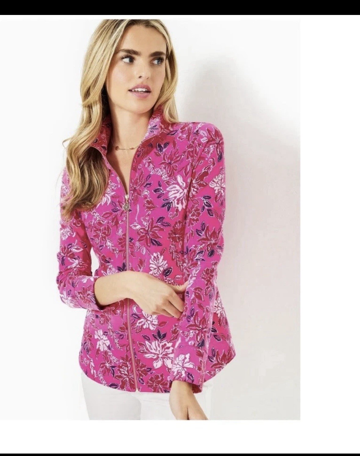 NWT Lilly Pulitzer Size XL UPF50+ Leona Zip Up Jacket Passion Pink Giraffic Park