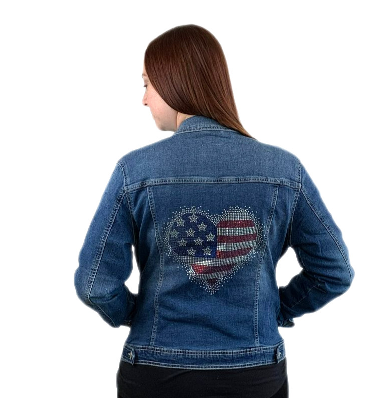 Patriotic Blingy Heart Denim Jacket