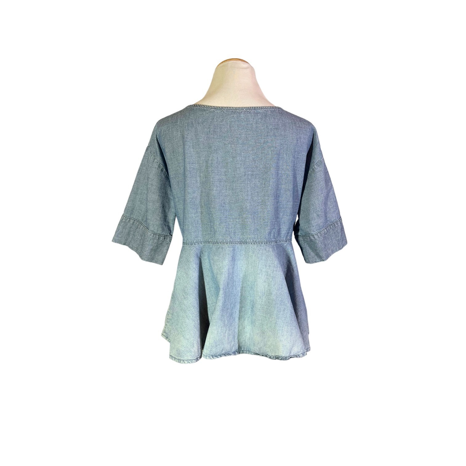 AG Adriano Goldschmied Size M Ombre Chambray Denim Top Peplum