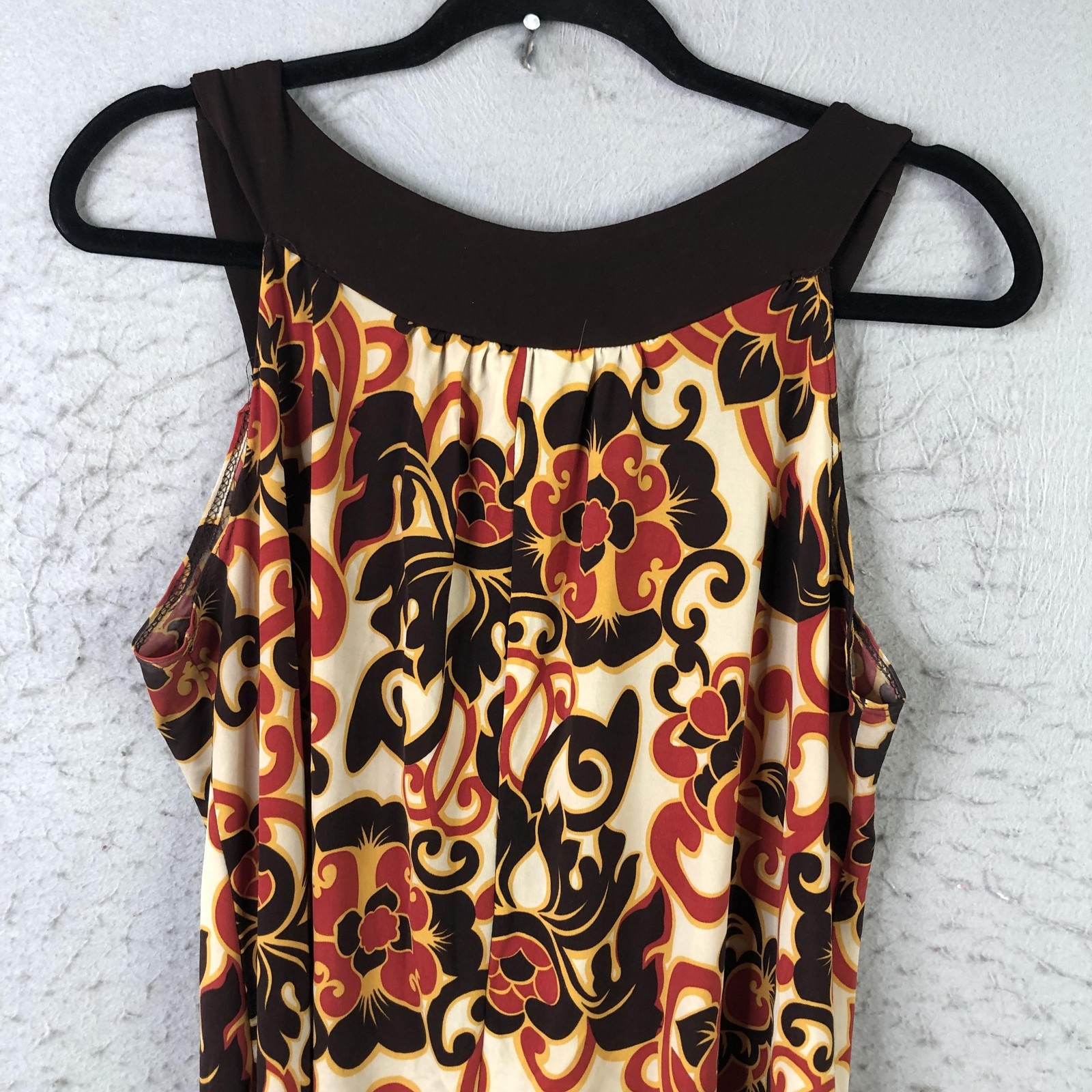 Y2K Tank Top Womens M Multicolor Floral Tunic Scoop Neck Retro 70s Flower Power