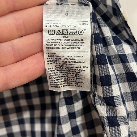 Old Navy The Classic Shirt Navy Blue White Gingham Button Up Womens Size Large