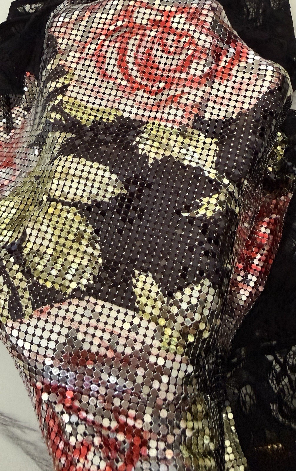 Paco Rabanne Floral-print Chainmail & Corded Black Lace Top Blouse Sz 38 FR/6 US