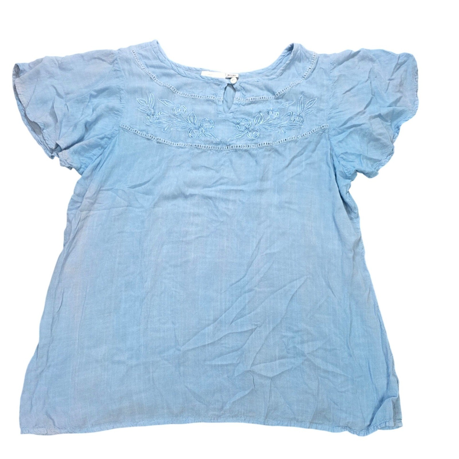 Raya Sun Linen Blend Blouse Top Women’s Size XL Light Blue Embroidered Boho